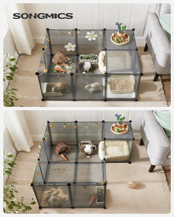 SONGMICS Tarc pentru animale de companie, din plastic, DIY, configurabil, 143x73x46cm, gri