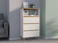 Comoda biblioteca Norge 03 cu 3 sertare si raft deschis, 65x37x119 cm, alb si stejar craft