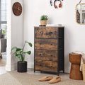 SONGMICS Comoda cu 5 sertare 56x30x89 cm, cadru metalic si blat MDF, manere lemn, maro rustic si negru