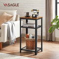 VASAGLE Masuta laterala 40x30x75 cm, cu 2 rafturi grilaj si blat, otel si PAL, maro rustic si negru