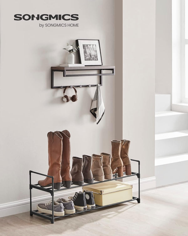 SONGMICS Suport pantofi 92x30x34 cm, 2 niveluri, suprapozabil, structura metalica, negru