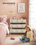 SONGMICS Raft jucarii si carti 63x30x60 cm, cu 9 cutii textile detasabile, MDF, alb