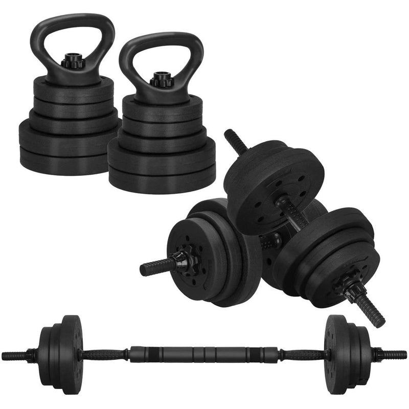 Set de greutati multifunctionale transformabil in gantere, kettlebell, haltera, total 29 kg