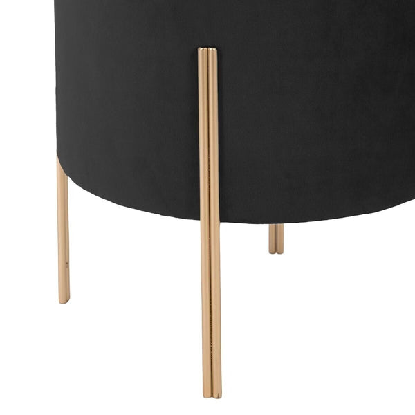 Taburet rotund Atmosphera Ilyan, 34x40 cm, catifea si MDF, negru