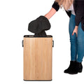 Cos de rufe din bambus cu capac, sac detasabil, volum 72L, 42x33x60cm, maro