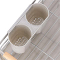 Uscator de vase cu suport tacamuri, din otel, cu tava de scurgere, manere lemn, 42x32x15cm, gri