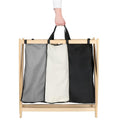 Cos de rufe cu 3 compartimente, cadru din lemn, 67x43x55 cm, 105 litri