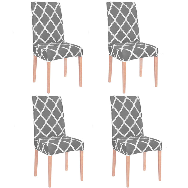 Set 4 huse universale pentru scaun, marime universala, poliester si spandex, 45 x 60 cm, gri alb