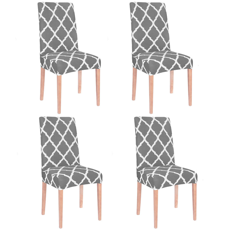 Set 4 huse universale pentru scaun, marime universala, poliester si spandex, 45 x 60 cm, gri alb