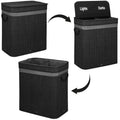 Cos de rufe din bambus cu capac, 2 compartimente, sac detasabil, volum 100L, 54x35x60cm, negru