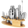 Set Cocktail Shaker Kit pentru barmani 550ml, KI24, suport bambus, 11 piese