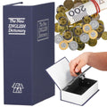 Caseta de valori, cutie metalica cu cheie, portabila, tip carte, Dictionar, albastru, 26x20.5x6.5 cm