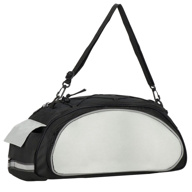 Geanta portbagaj bicicleta, 1 compartiment si 3 buzunare laterale, 40x20x17cm, negru cu elemente reflectorizante gri