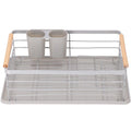 Uscator de vase cu suport tacamuri, din otel, cu tava de scurgere, manere lemn, 42x32x15cm, gri