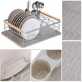 Uscator de vase cu suport tacamuri, din otel, cu tava de scurgere, manere lemn, 42x32x15cm, gri