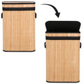 Cos de rufe din bambus cu capac, sac detasabil, volum 72L, 42x33x60cm, maro