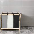 Cos de rufe cu 3 compartimente, cadru din lemn, 67x42x57 cm, 105 litri