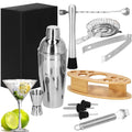 Set Cocktail Shaker Kit pentru barmani 550ml, KI24, suport bambus, 11 piese