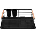 Uscator de vase cu suport tacamuri, din otel, cu tava de scurgere, manere lemn, 42x32x15cm, negru