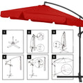 Umbrela de gradina cu brat lateral banana, cu husa, 300cm, rosu