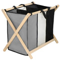 Cos de rufe cu 3 compartimente, cadru din lemn, 67x43x55 cm, 105 litri