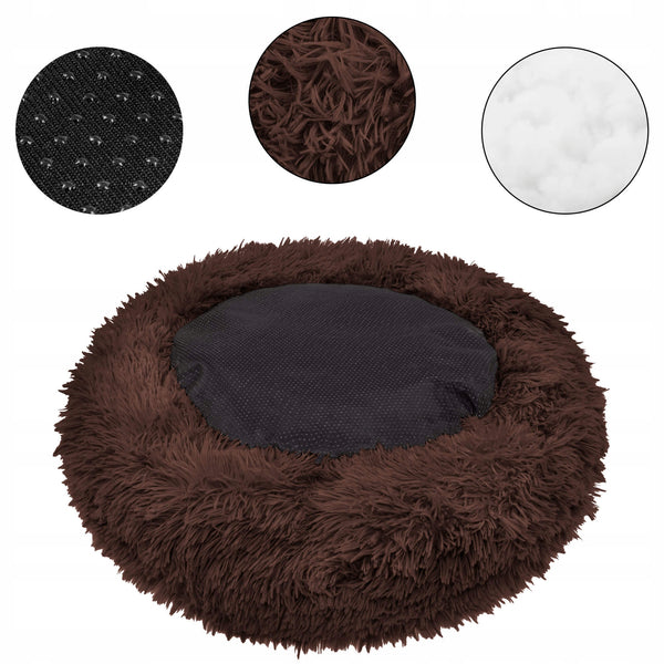 Pat Sersimo pentru caini si pisici, cu husa detasabila, maro, diametru 90cm