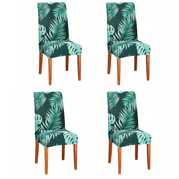 Set 4 huse pentru scaun, marime universala, poliester si spandex, verde cu model floral