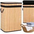 Cos de rufe din bambus cu capac, sac detasabil, volum 72L, 42x33x60cm, maro
