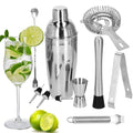 Set Cocktail Shaker Kit pentru barmani 550ml, KI24, suport bambus, 11 piese
