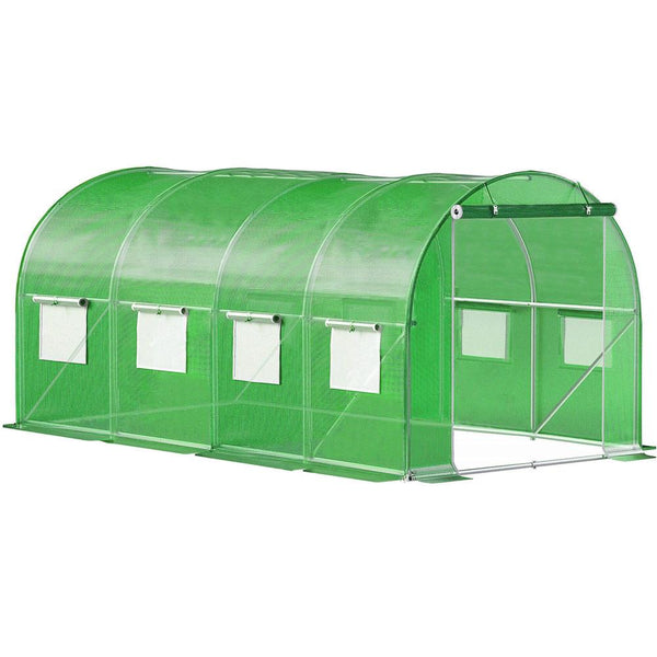 Sera de gradina, tip tunel cu cadru metalic, 200x450cm, 9 ferestre, verde, 9 mp