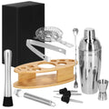 Set Cocktail Shaker Kit pentru barmani 550ml, KI24, suport bambus, 11 piese