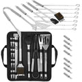Set accesorii pentru gratar din inox, 20 de piese inclusiv perie, husa transport