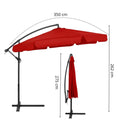 Umbrela de gradina cu brat lateral banana, cu husa, 300cm, rosu