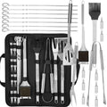 Set accesorii pentru gratar din inox, 20 de piese inclusiv perie, husa transport