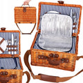 Cos de picnic echipat pentru 2 persoane Deluxe, din rachita, cu vesela si tacamuri, frigorific