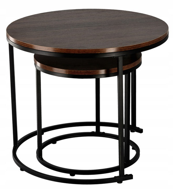 Set 2 mese pentru cafea, cadru otel, blat MDF, 60x60x50 cm si 40x40x40 cm, maro