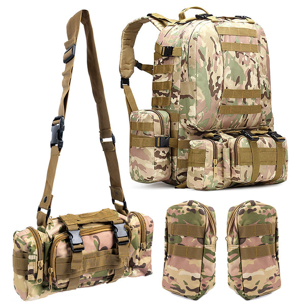 Rucsac militar pentru drumetie, impermeabil, ultra usor, 4 in 1, 50litri, culoare combat camuflaj