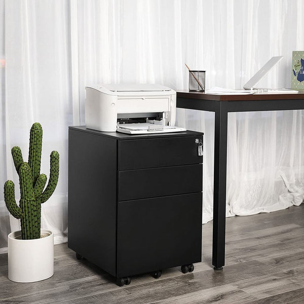 SONGMICS Dulap mobil tip rollbox pentru birouri, din otel, sertar cu sina dosare A4, 39x52x60 cm, negru