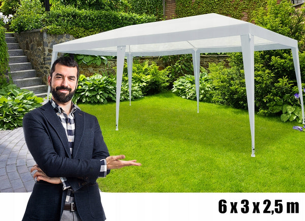 Cort pavilion de gradina, 600x300 cm, impermeabil cu rezistenta UV, alb