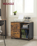 VASAGLE Dulap mobil tip rollbox pentru birouri, sertar cu sina suport dosare, stil industrial, 40x80x66 cm, maro rustic