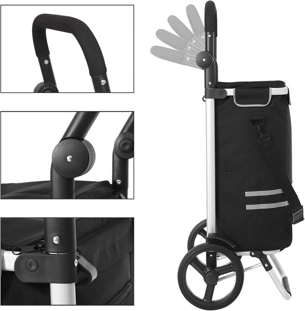 SONGMICS Carucior de cumparaturi piata, pliabil, compartiment frigorific, multifunctional, 44x35x100 cm, negru