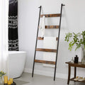 VASAGLE Cuier baie tip scara inclinata, cadru din otel cu 5 nivele, agatatori detasabile, 65x178cm, maro rustic si negru