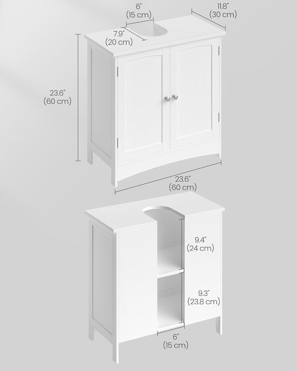 VASAGLE Dulap baie baza lavoar, cu 2 usi, 2 rafturi, alb 60x60x30 cm, alb