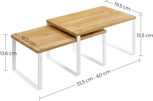 SONGMICS Set 2 rafturi de bucatarie suprapozabile, pentru ustensile sau condimente, 20x30x16cm, natur si alb