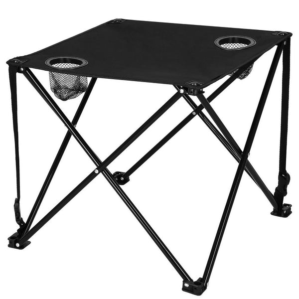 Masa plianta camping sau pescuit, cu 2 suporturi pahar, 46x46x45 cm, negru
