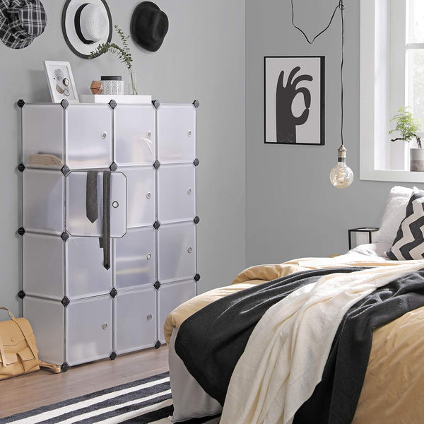 SONGMICS Unitate de depozitare cu 12 cuburi, pentru pantofi sau haine, personalizabil, 31x93x123 cm, alb transparent