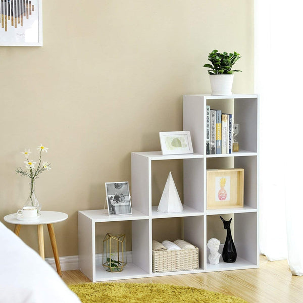 VASAGLE Biblioteca cu 6 compartimente, unitate de depozitare pentru decoratiuni, din lemn, 29x98x98cm, alb