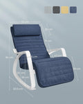 SONGMICS Scaun balansoar din lemn, suport picioare reglabil, maxim 150kg, 67x122x84 cm, albastru