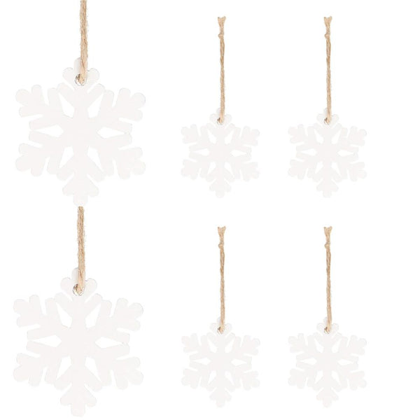 Decoratiune brad fulg de zapada din lemn, set 6 bucati, 4cm, alb