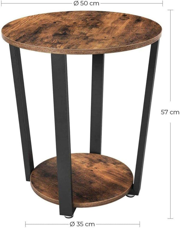 VASAGLE Masa de cafea rotunda cu cadru de otel, stil industrial, 50x57cm, maro rustic si negru
